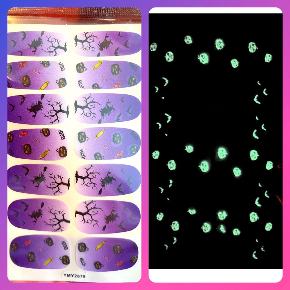🆕 Nail Wraps/Stickers Halloween 🎃 🐈‍⬛-Glow in the Dark